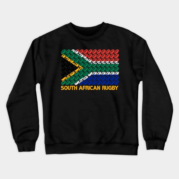 South Africa Flag Rugby Ball Pattern Crewneck Sweatshirt by BraaiNinja